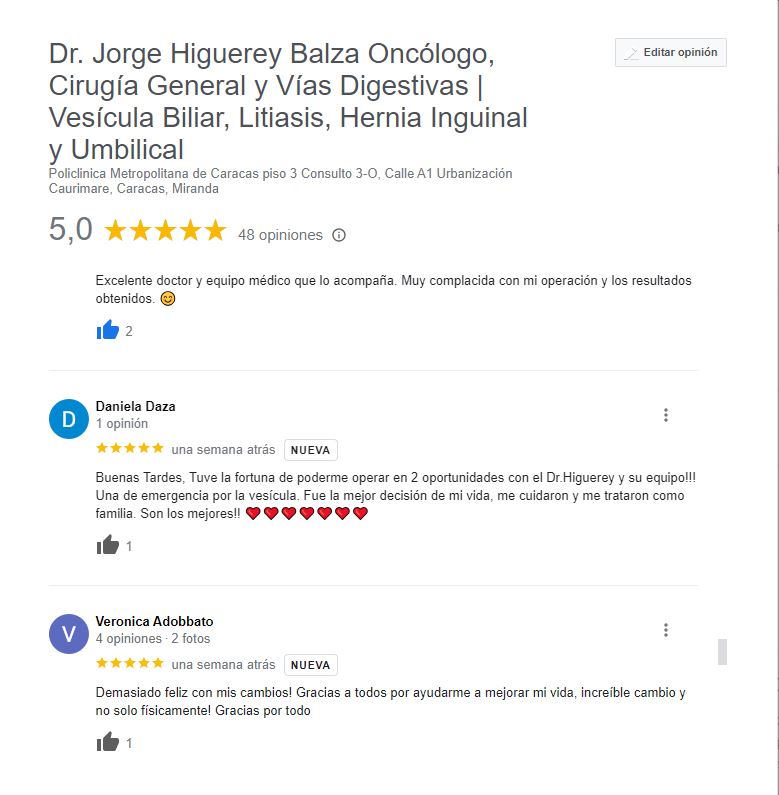 Operación Vesícula Cirujano Operación Vesícula Dr. Jorge Higuerey Testimonios de Pacientes